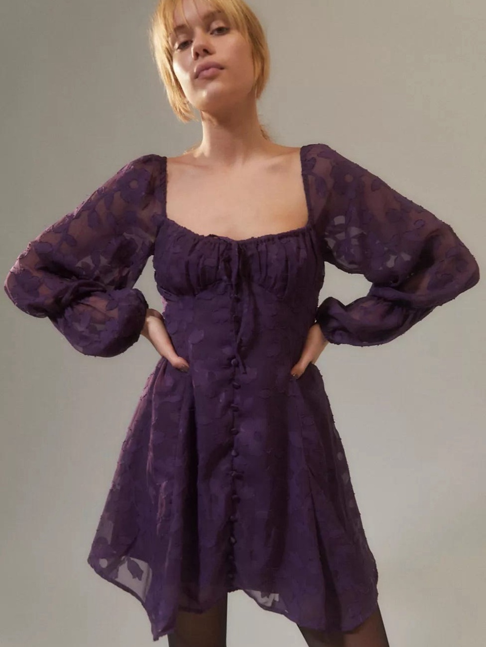 Urban Outffiters Purple Puff Sleeve Square Neck Mini Dress